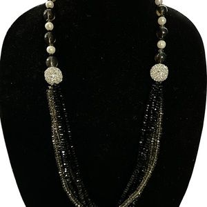 Multi strand Czeck crystals with smoky quartz, and large white freshwater pearls